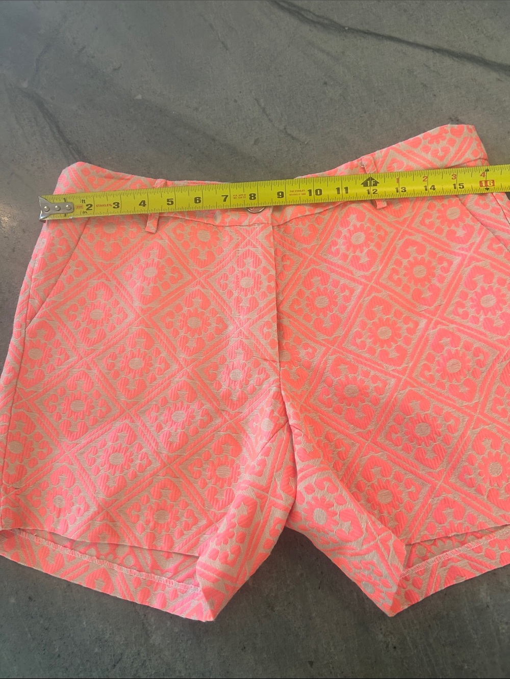 Jade Coral Pink Jacquard High-Waist Shorts